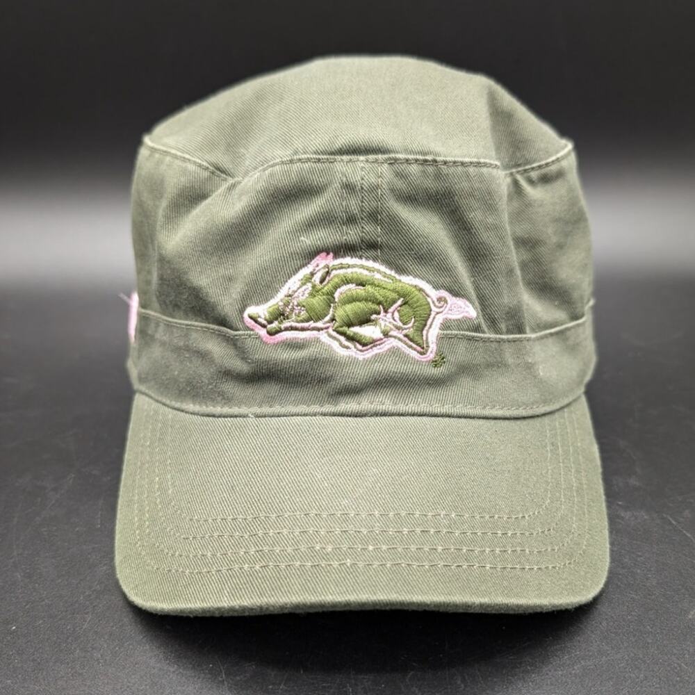 Razorbacks Hat Cap Womens Adjustable Strap Back Military Cadet Pink Green Logo
